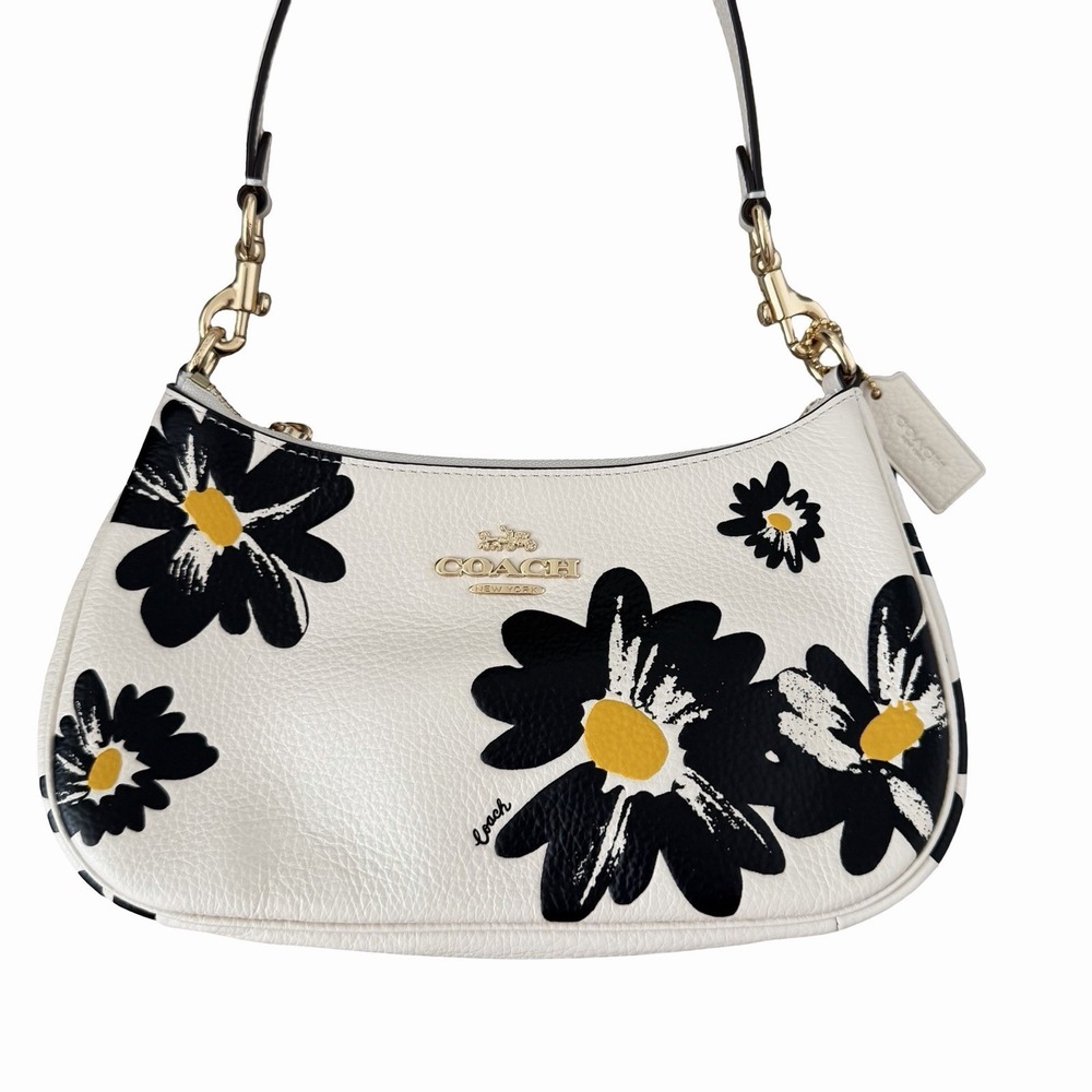 Coach Teri Pebble Leather Shoulder Crossbody Bag Floral Print Chalk Multi CZ587 - Picture 4 of 14